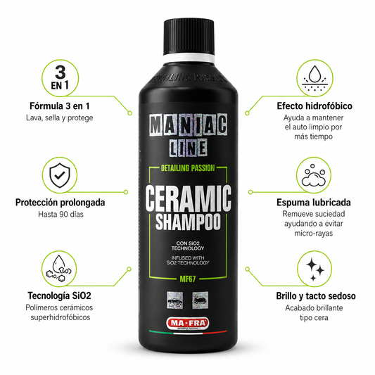 MA-FRA Maniac Line Ceramic Shampoo MF67 con SiO2 – Shampoo Cerámico 3 en 1 para Auto 500 ml