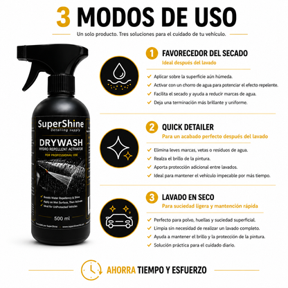 DryWash Supershine 500 ml | Quick Detailer, Lavado en Seco y Favorecedor de Secado para Autos