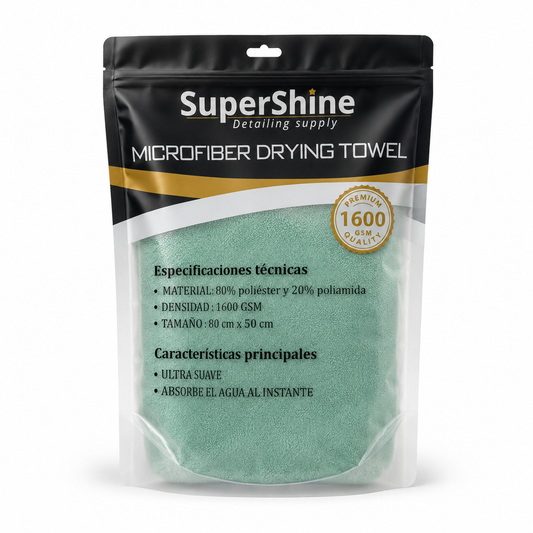 Toalla de Secado M SuperShine 1600 GSM 80x50 cm – Microfibra Ultra Absorbente para Auto