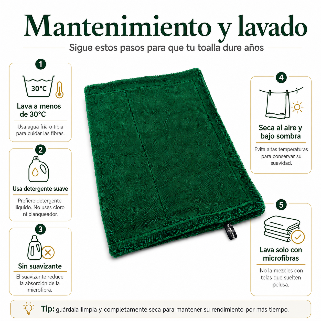 Toalla de Secado XL SuperShine 1600 GSM 90x70 cm – Microfibra Ultra Absorbente para Auto
