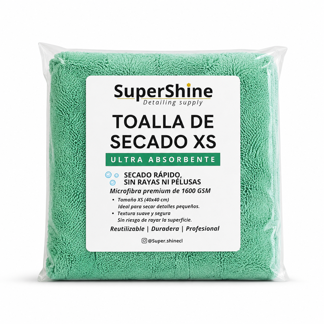 Toalla de Secado XS SuperShine 1600 GSM 40x40 cm – Microfibra Premium Ultra Absorbente para Auto