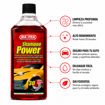 Shampoo Power MA-FRA 1L | Shampoo Automotriz pH Neutro Concentrado para 30 Lavados