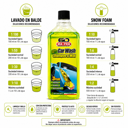 MA-FRA Car Wash & Wax 1L | Shampoo Automotriz con Cera y Protección Duradera