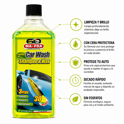 MA-FRA Car Wash & Wax 1L | Shampoo Automotriz con Cera y Protección Duradera