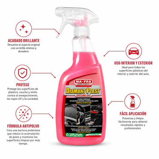 Renovador de Plásticos MA-FRA Diamant Plast Dressing Pro 750 ml | Protector y Restaurador de Plásticos Automotrices