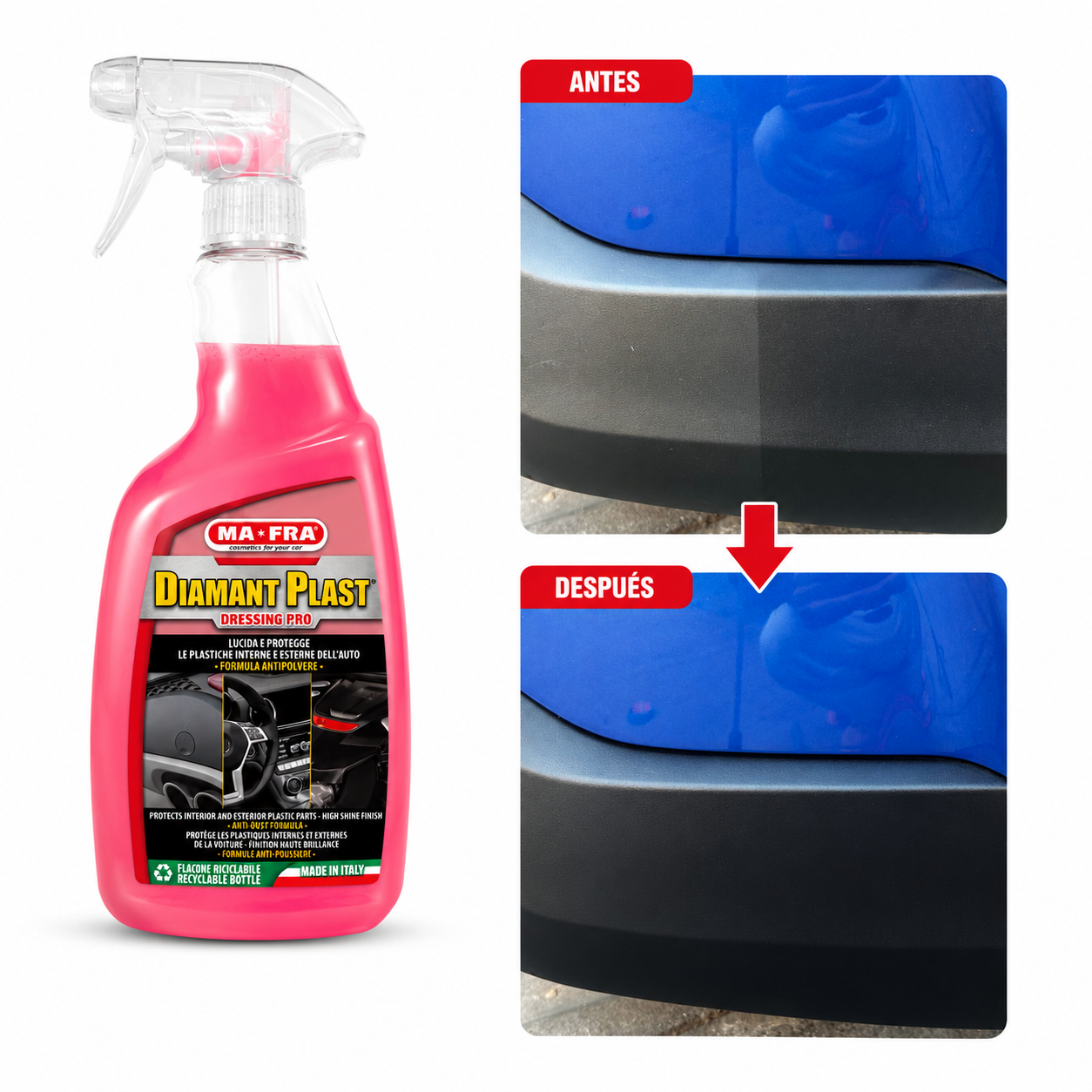 Renovador de Plásticos MA-FRA Diamant Plast Dressing Pro 750 ml | Protector y Restaurador de Plásticos Automotrices