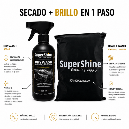 Pack Brillo y Secado en 1 Paso | Toalla Nano 1200 GSM + DryWash Supershine