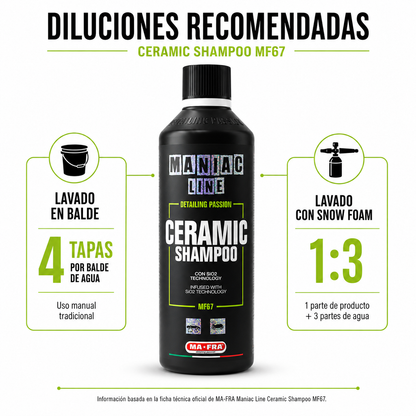 MA-FRA Maniac Line Ceramic Shampoo MF67 con SiO2 – Shampoo Cerámico 3 en 1 para Auto 500 ml